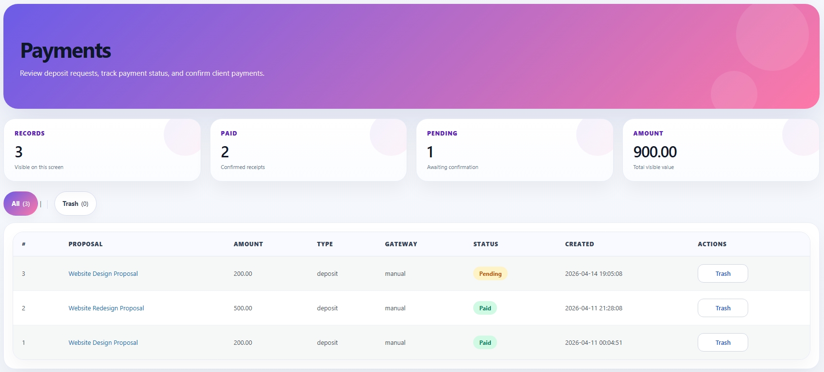 Payments Page